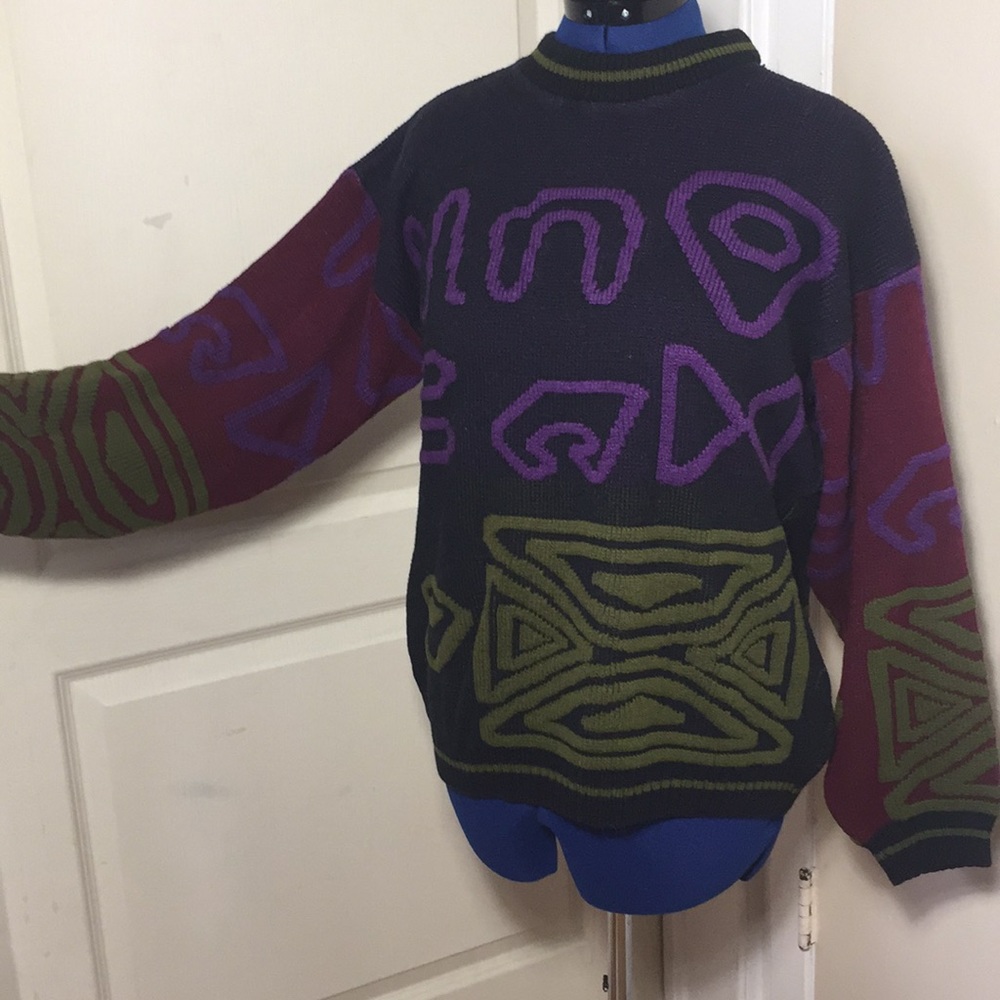 Vintage 80’s geometric crewneck sweater L - Picture 4 of 8